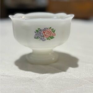 Vintage Floral White Milk Glass Pedestal Bowl